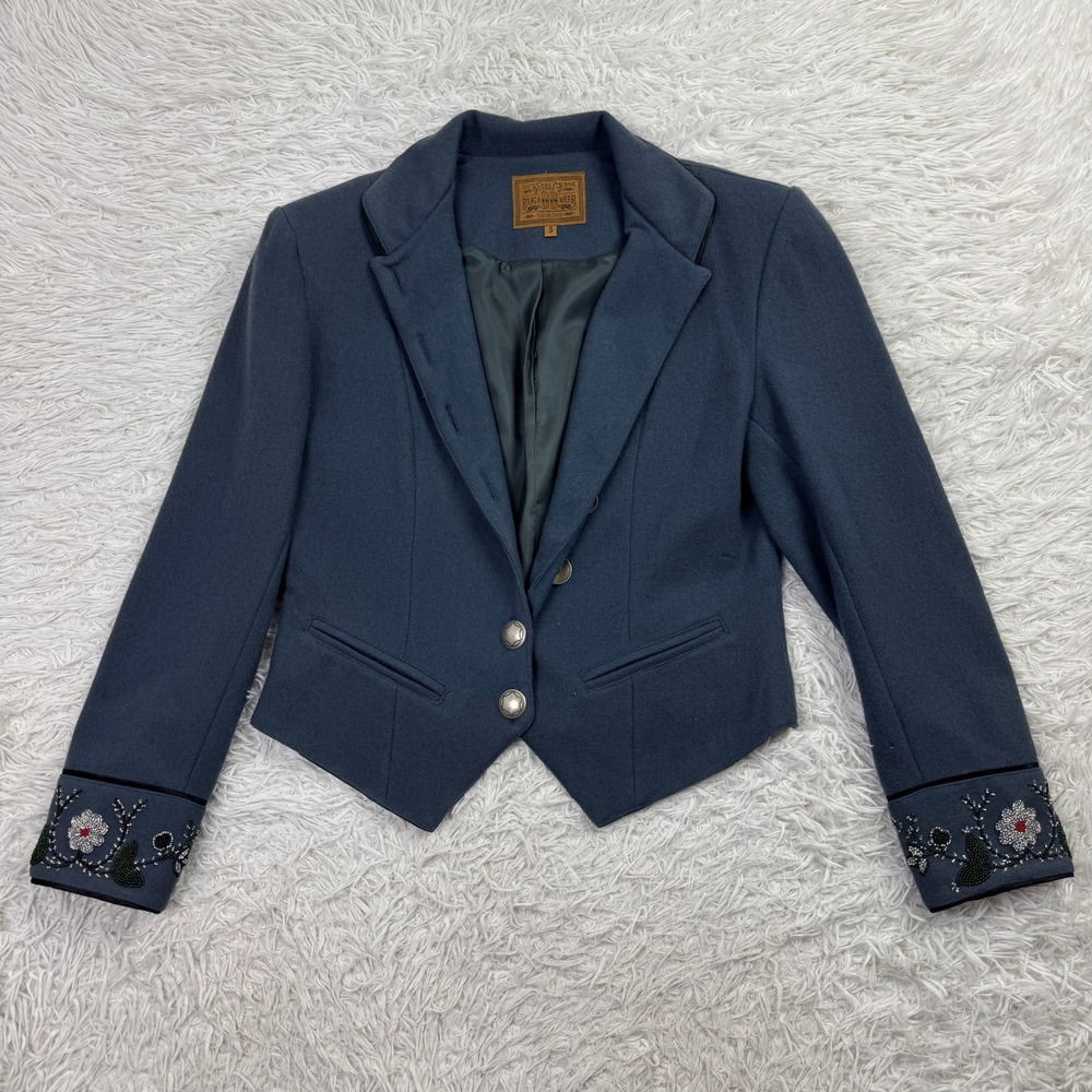 Double D Ranch Jacket Womens Small Blue Beaded Western Wool Buttoned Blazer S - Picture 2 of 12